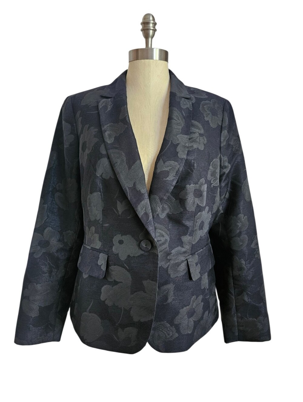 NWOT TALBOTS Black Monochromatic Floral Jacquard Blazer | SZ 12